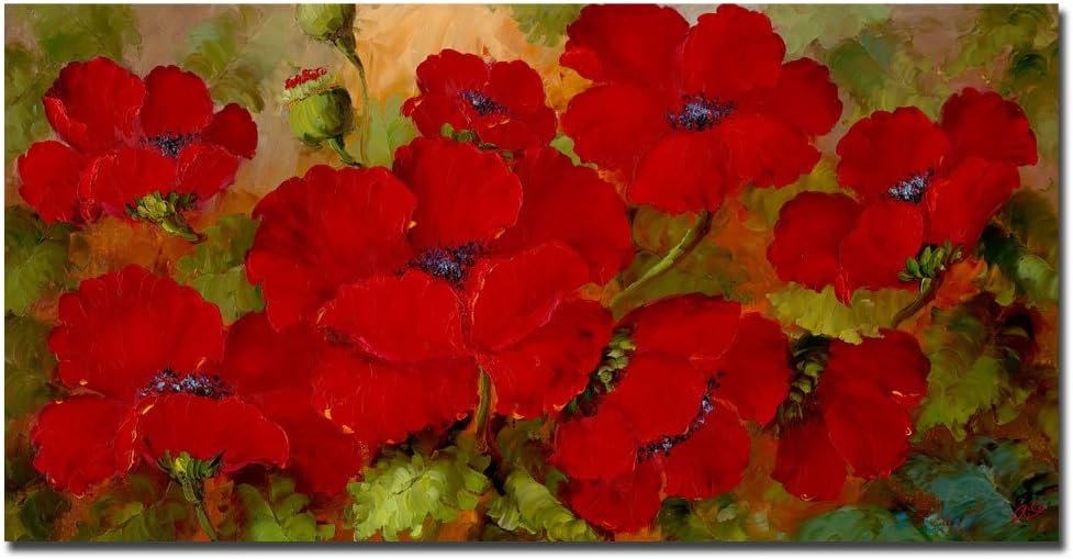 19 in. Red Poppies Canvas Landscape Painting