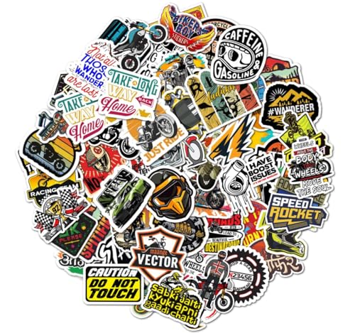 Image of Self-Adhesive Sticker for Bike Pack of 50 Waterproof Stylish-Reusable Self-Adhesive Stickers for Helmet,Tank,Visor-Great Gift for Riders, Bikers (Biker Sticker)