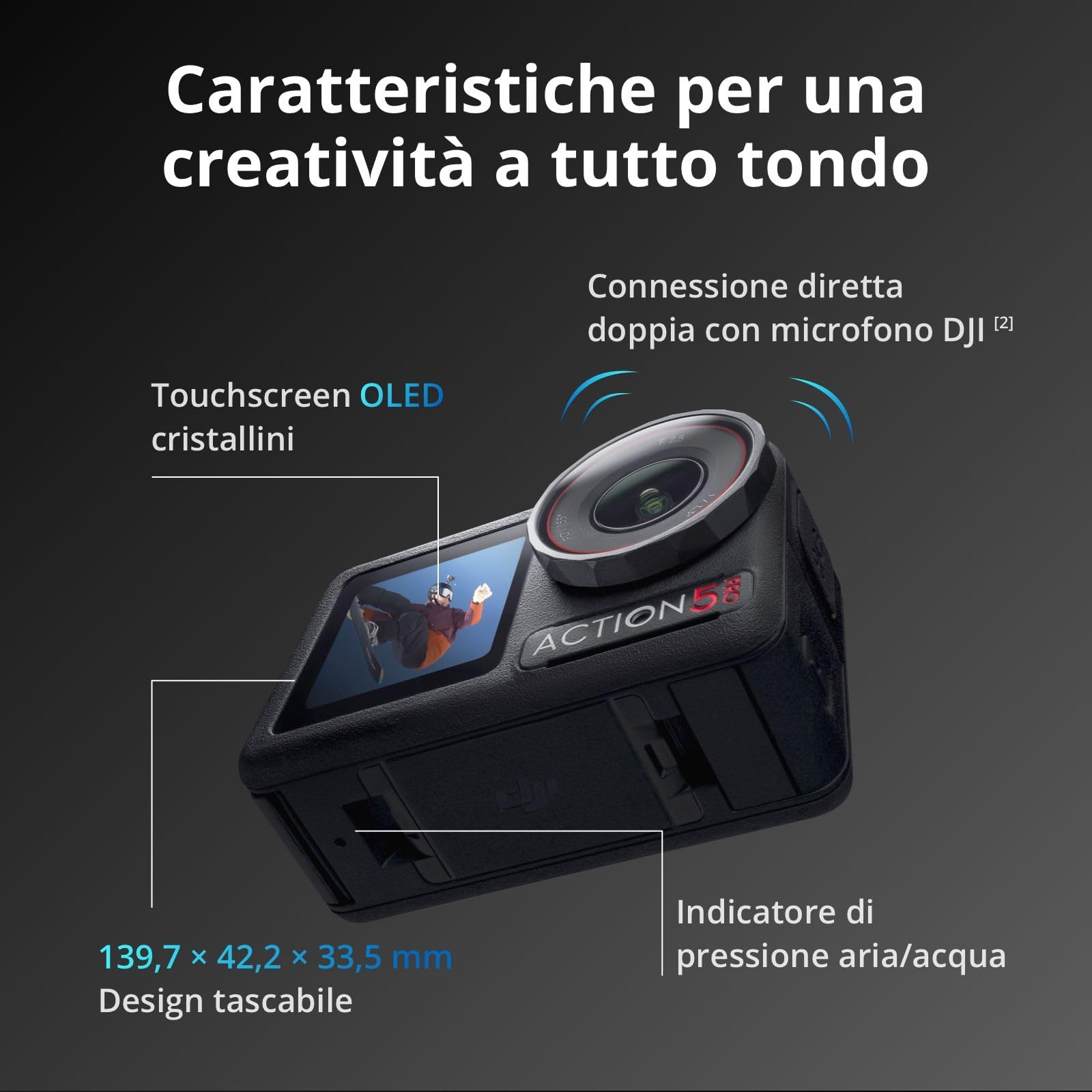 DJI Osmo Action 5 Pro Combo Adventure Bundle, Action Cam 4K con Sensore 1/1.3", Batteria Lunga Durata 12h con 3 Batterie, Due Touchscreen OLED