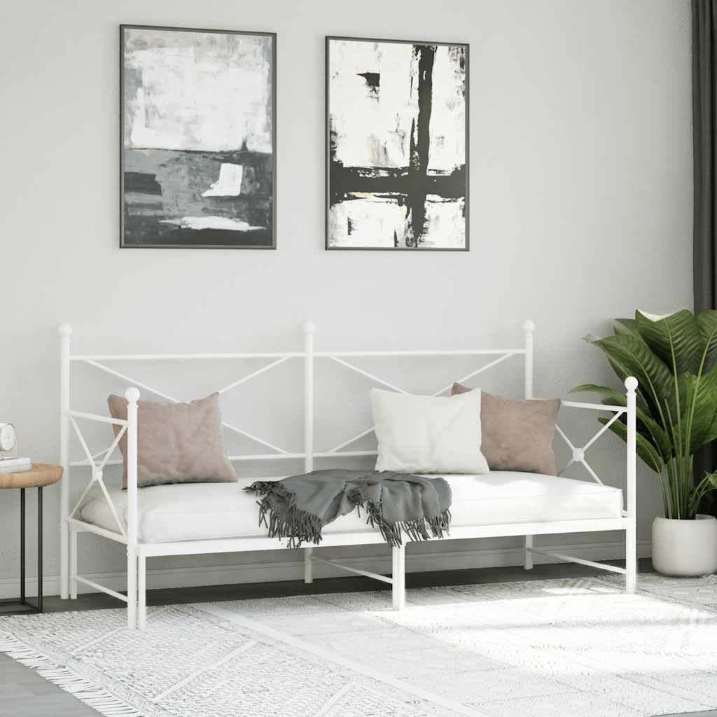 vidaXL Divano Letto Estraibile Senza Materasso Bianco 80x200cm Acciaio, Divano Letto con cassetti, Divano Letto, Divano Letto da Soggiorno