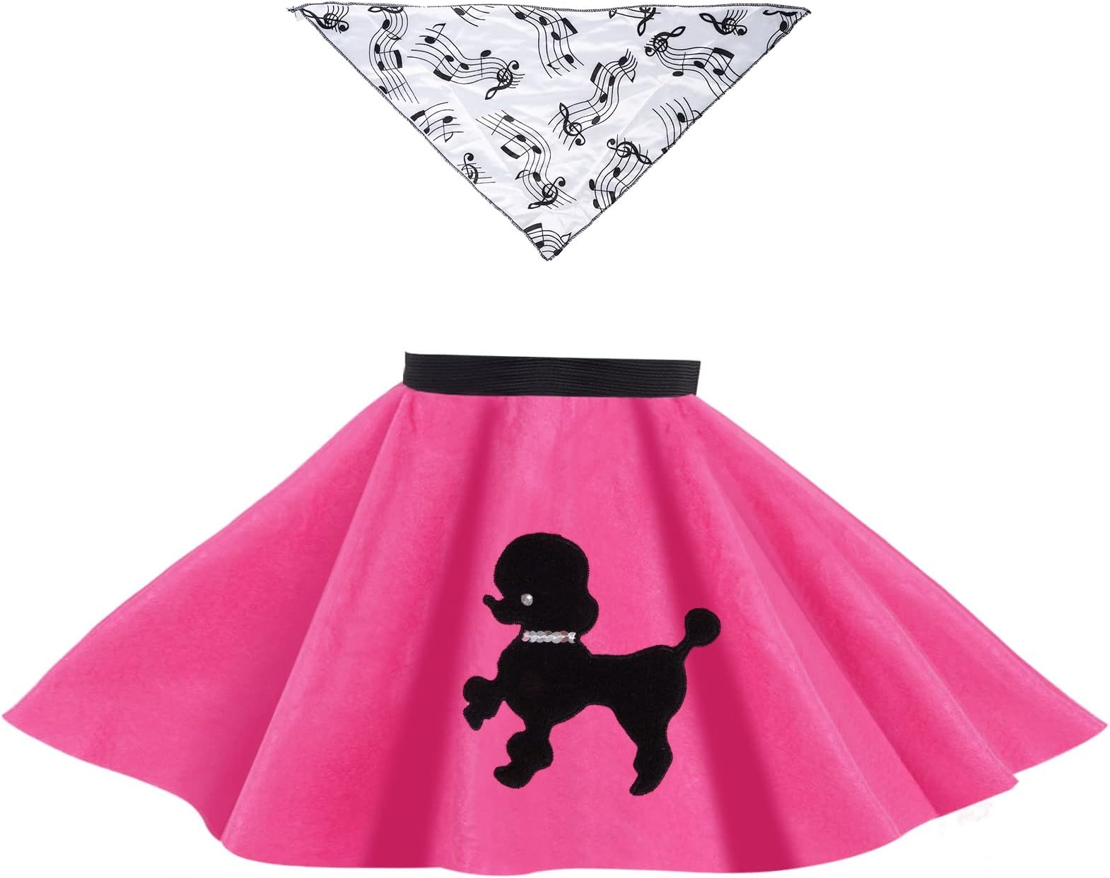 1950s Hot Pink Poodle Skirt for Toddlers with Musical Note Printed Scarf | Hot Pink Toddlers Sock Hop Skirt | Poodle Skirts for Kids 50s Costume