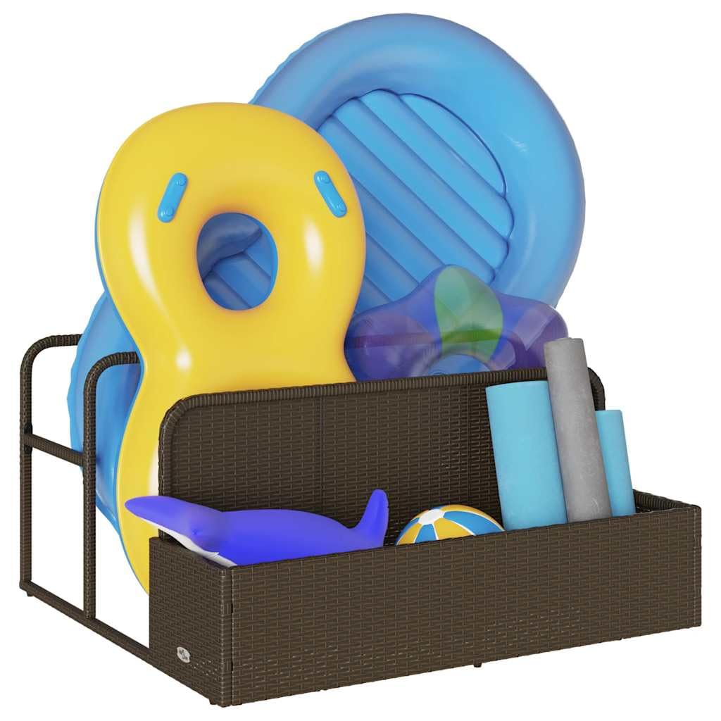 Pool Aufbewahrungsbox Braun 43.31x39.37x22.44 Zoll Poly Rattan mit Fächern Garten Truhe für Poolzubehör Spielzeug Handtücher