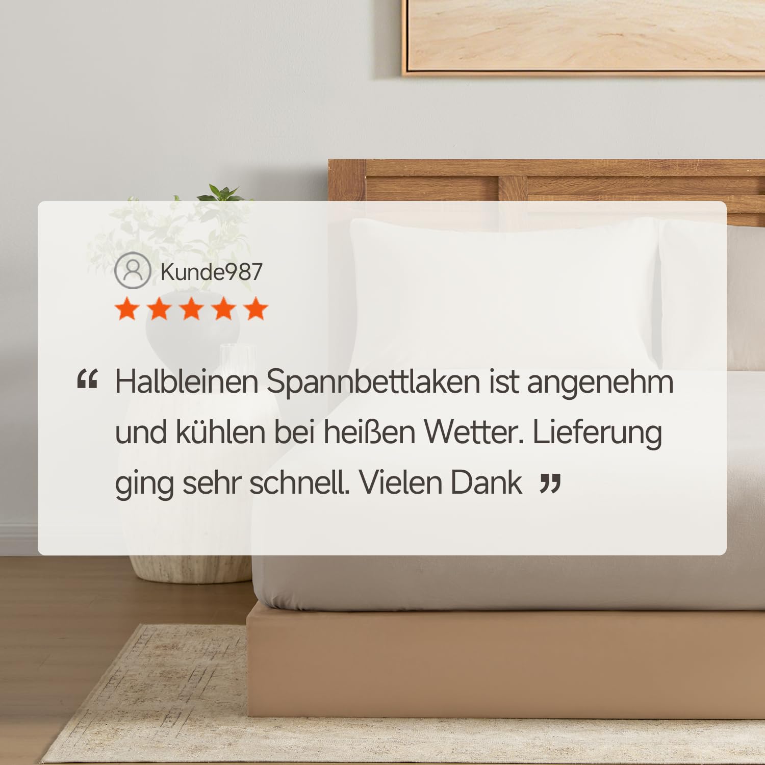 DAPU Halbleinen Spannbettlaken, Naturfaser Luftiges Kühlendes Sommerbettlaken, Gewaschenes Weiches Leinen Baumwolle Spannbetttuch für Hotsleepers, 160×200cm mit 30cm tiefen Tasche, Beige