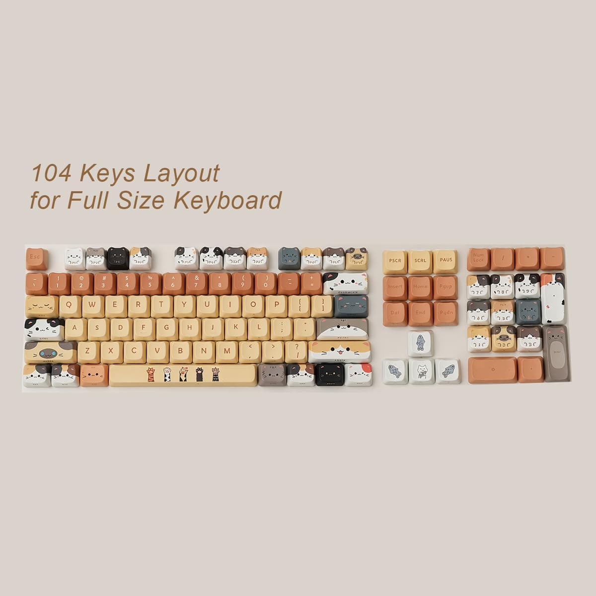 Animal Cute Cat PBT Keycap Set for Mechanical Keyboard Gifts for Christmas Birthday (Yellow Cats)