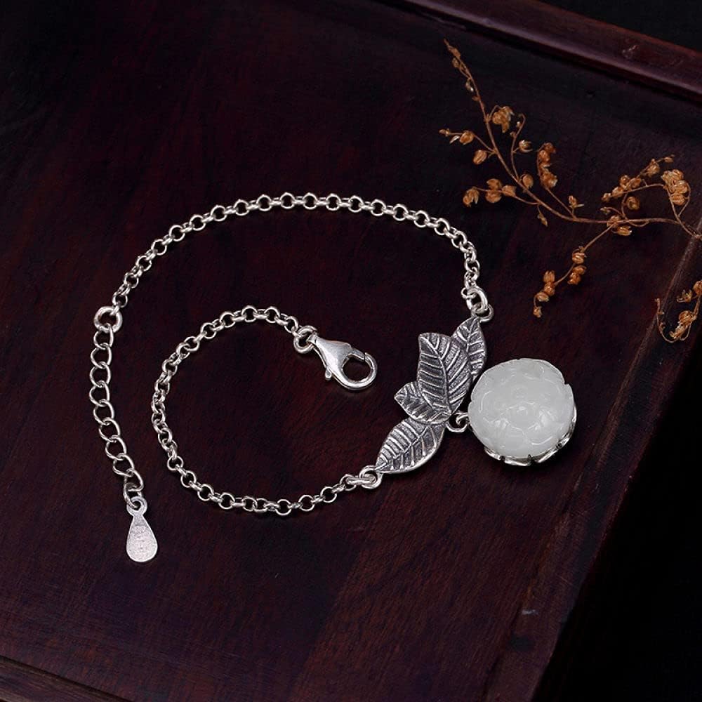 Girls Accessories Bracciale in Argento Sterling 925 Vintage per Donna Semplice Giada Bianca Loto Classico Fascino Gioielli Spiaggia Estiva Birthday Gift