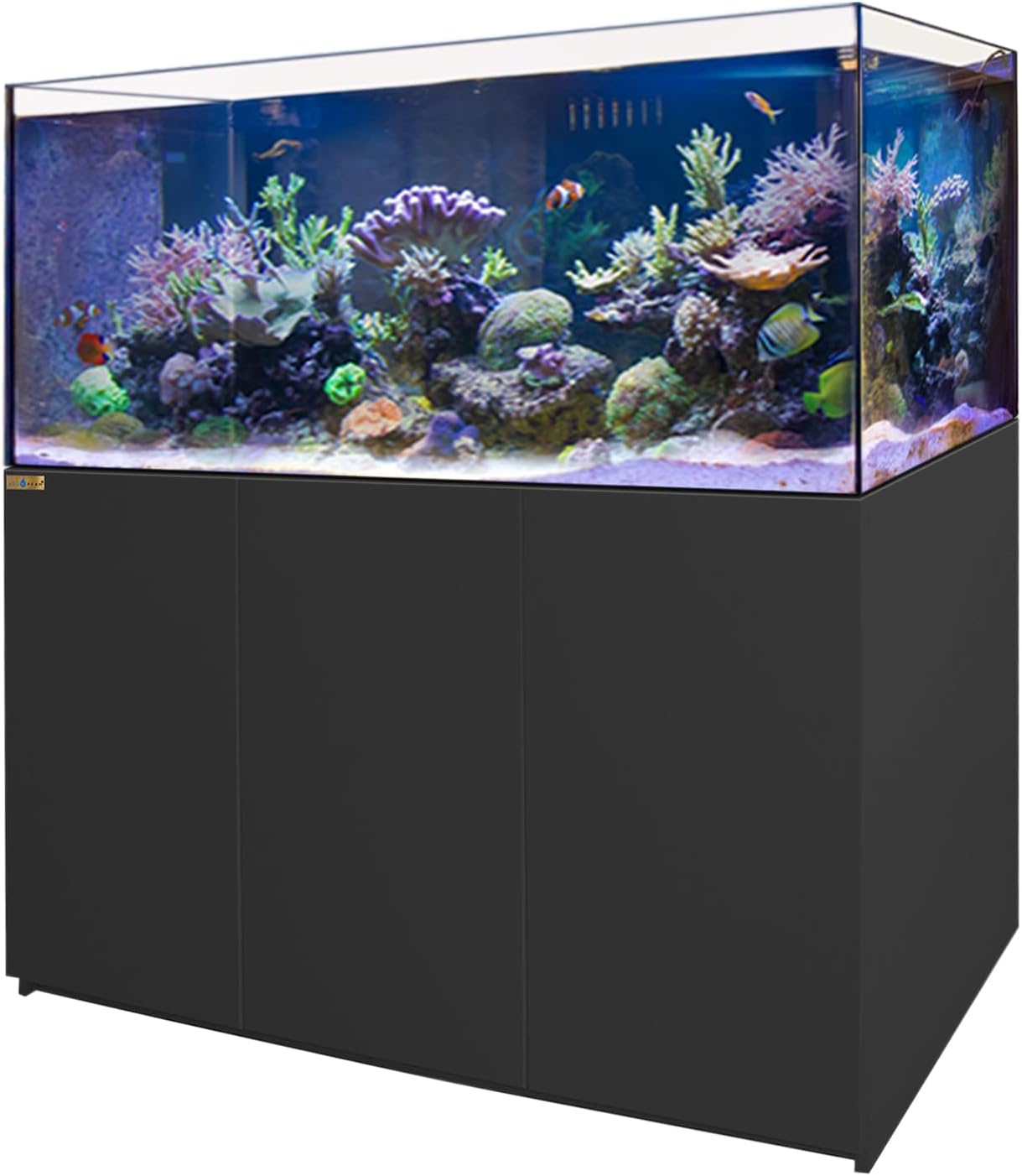Aqua Dream 185 Gallon Coral Reef Fish Tank - Ultra Clear Glass Saltwater Aquarium with LED Lights, Pump, Filter Media, Cabinet, 41 Gallon Sump Filtration, Pipes - Black