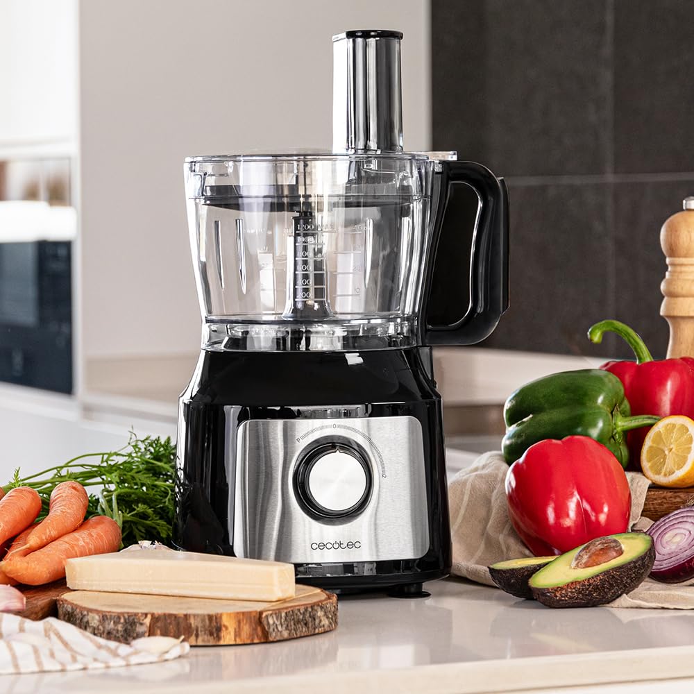 Cecotec Küchenmaschine FoodProcessor Comino 1000 Spatula. 1000W, 2 Geschwindigkeiten, 2L Schüssel, Saftpresse, 3 Schneidscheiben: Zerkleinern, Schneiden, Kneten, Cremescheibe, Edelstahl