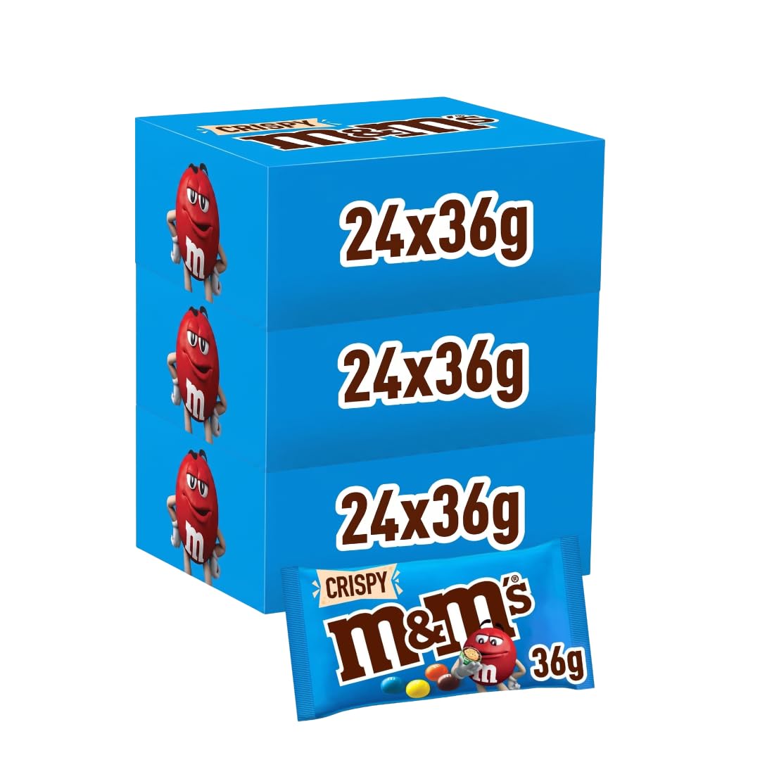 M&M'S CRISPY - Bonbons Chocolat au Lait & Riz Soufflé - Grand Format - 3x24 Sachets de 36g - 2,592kg