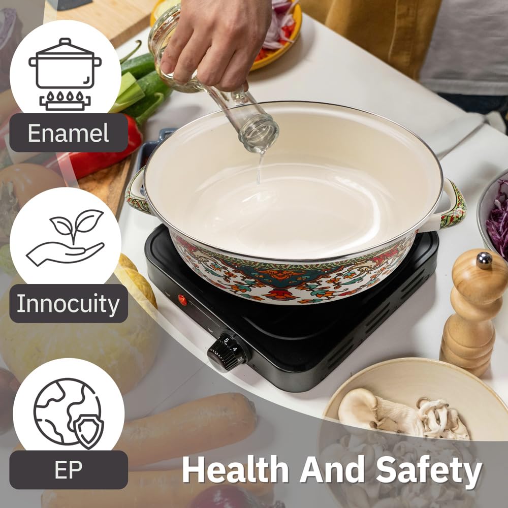 Cocotte en Émaillée avec couvercle,Casserole en émaillée, faitout, cocotte pour la cuisson, le rôti à ragoût, la cocotte en pour les types de cuisinière et l’induction,antiadhésive (25cm)