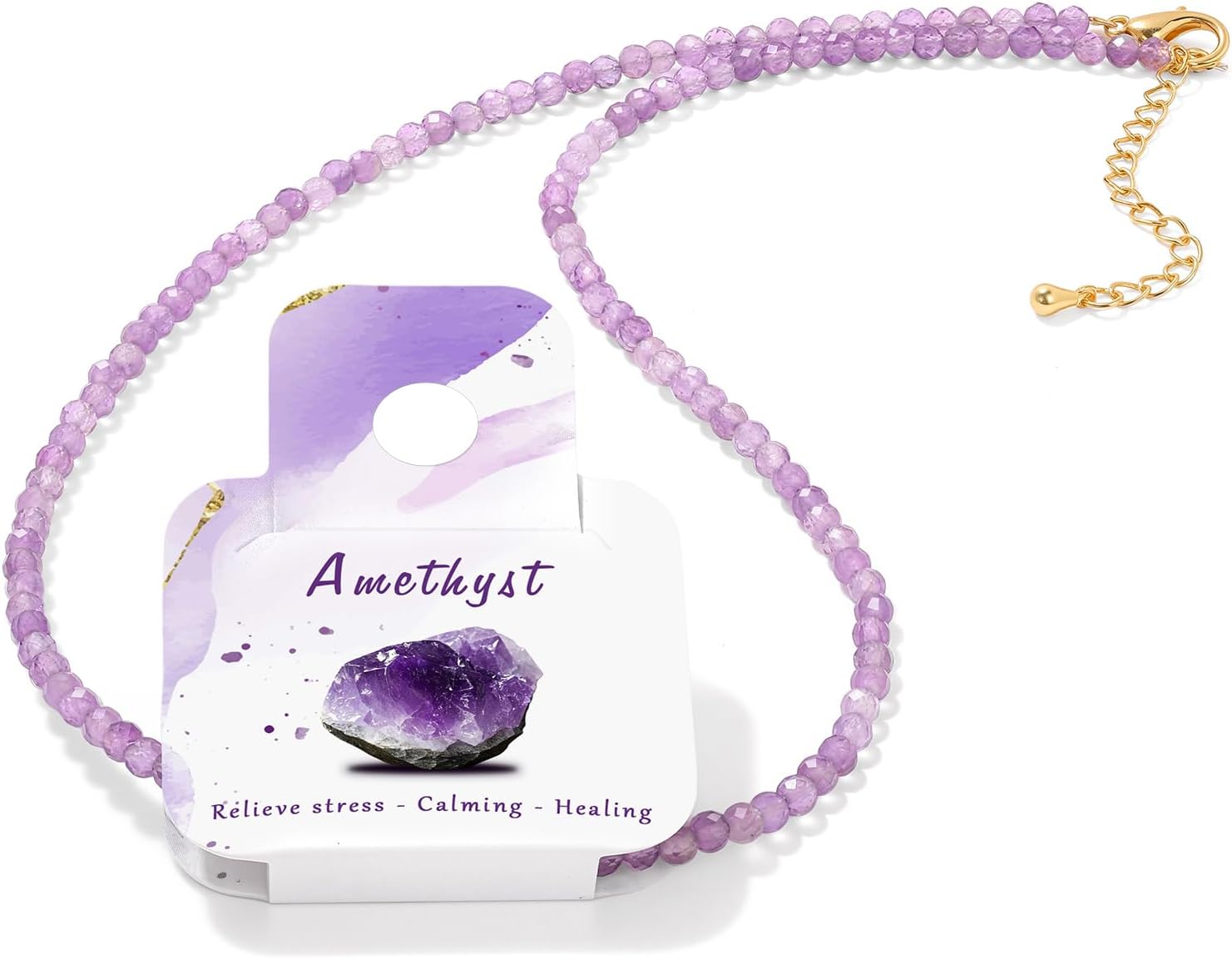 Raicegs Gemstone Beaded Necklace Crystal Choker Necklace for Women 3mm Natural Stone Beads Handmade Jewelry Gift for Women