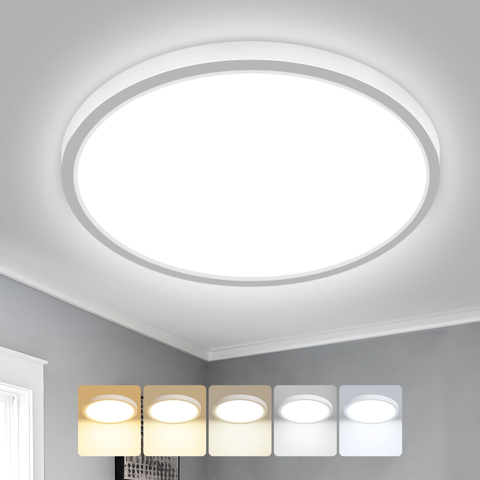 Peasur Bathroom Light diameter 22cm, 18W 1800LM LED Ceiling Light, 3000K/3500K/4000K/5000K/6500K 5 Color Temperature