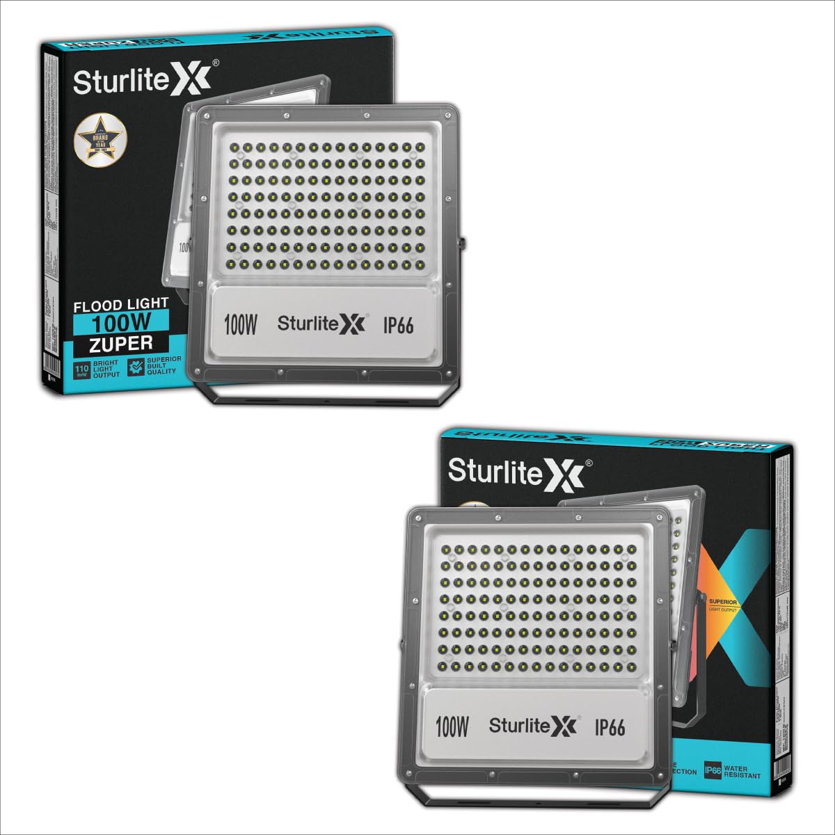 Sturlite Zuper 100 W LED Flood Light| Cool White 6500K Color Temperature LED Lamp| IP66 Waterproof Surge Protection Focus Light for Factory, Garage, Parking, Garden, Playground & Shop - (Pack of 2) (B0CRTHCWW7) Amazon Price History, Amazon Price Tracker