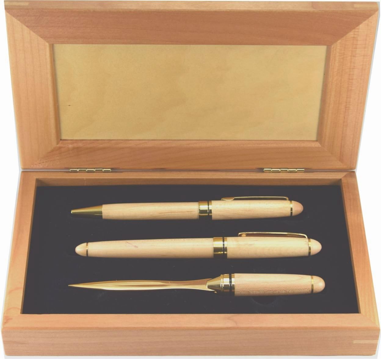 Wood Ball Pen, Roller Pen and Letter Opener in Wood Gift Box Set (Maple)