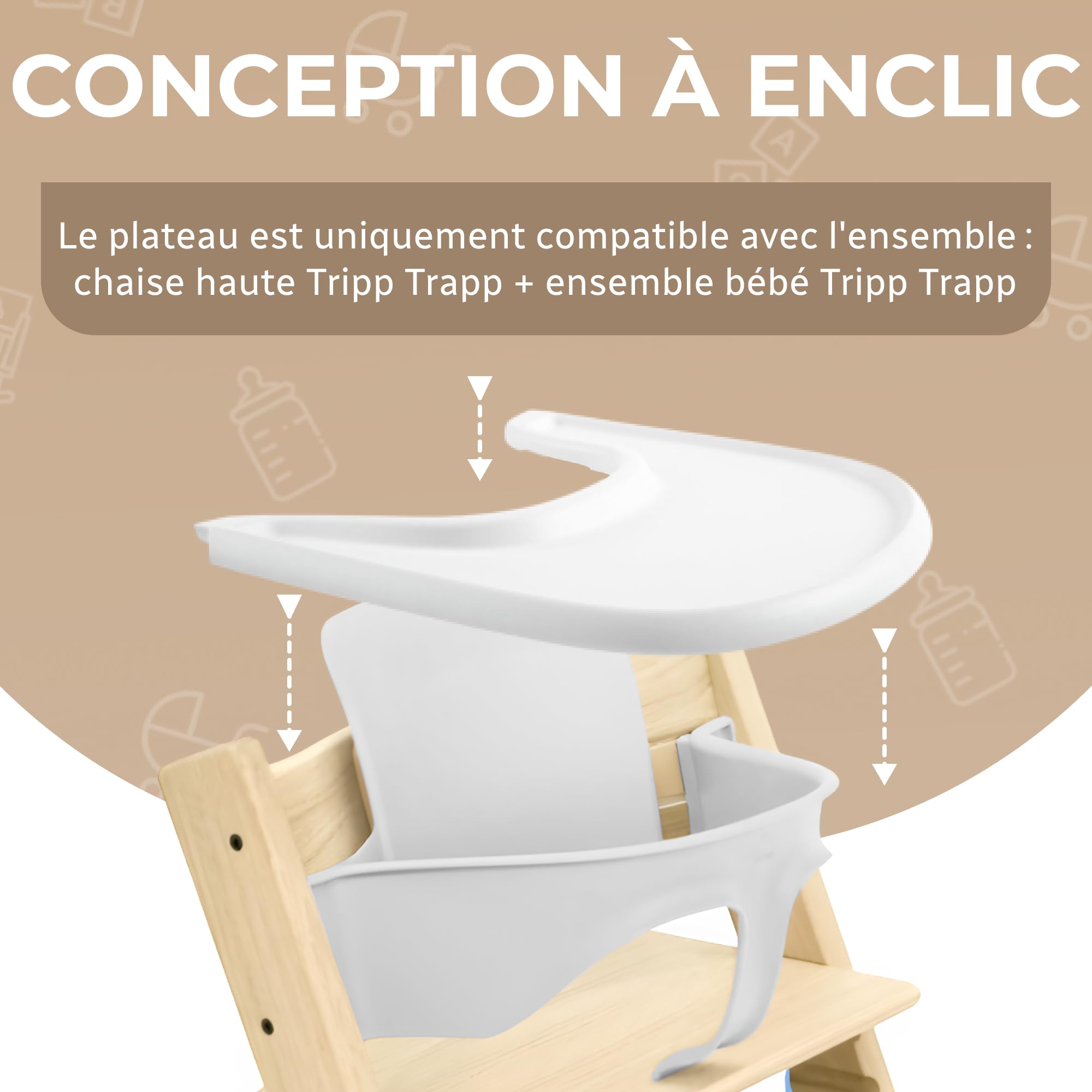 Plateau de chaise haute Stokke Tripp Trapp, Laiteux mat, sans BPA, ergonomique
