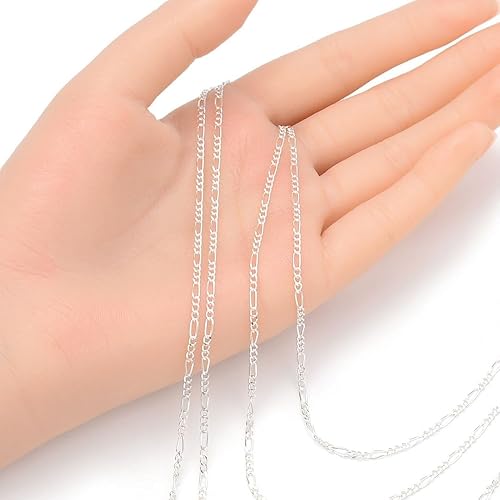 Miniatura 2 de Adabele Cadena Figaro de plata de ley 925 auténtica de 5 pies sin terminar de 0.075 in (0.07 pulgadas) a granel hipoalergénico sin níquel para