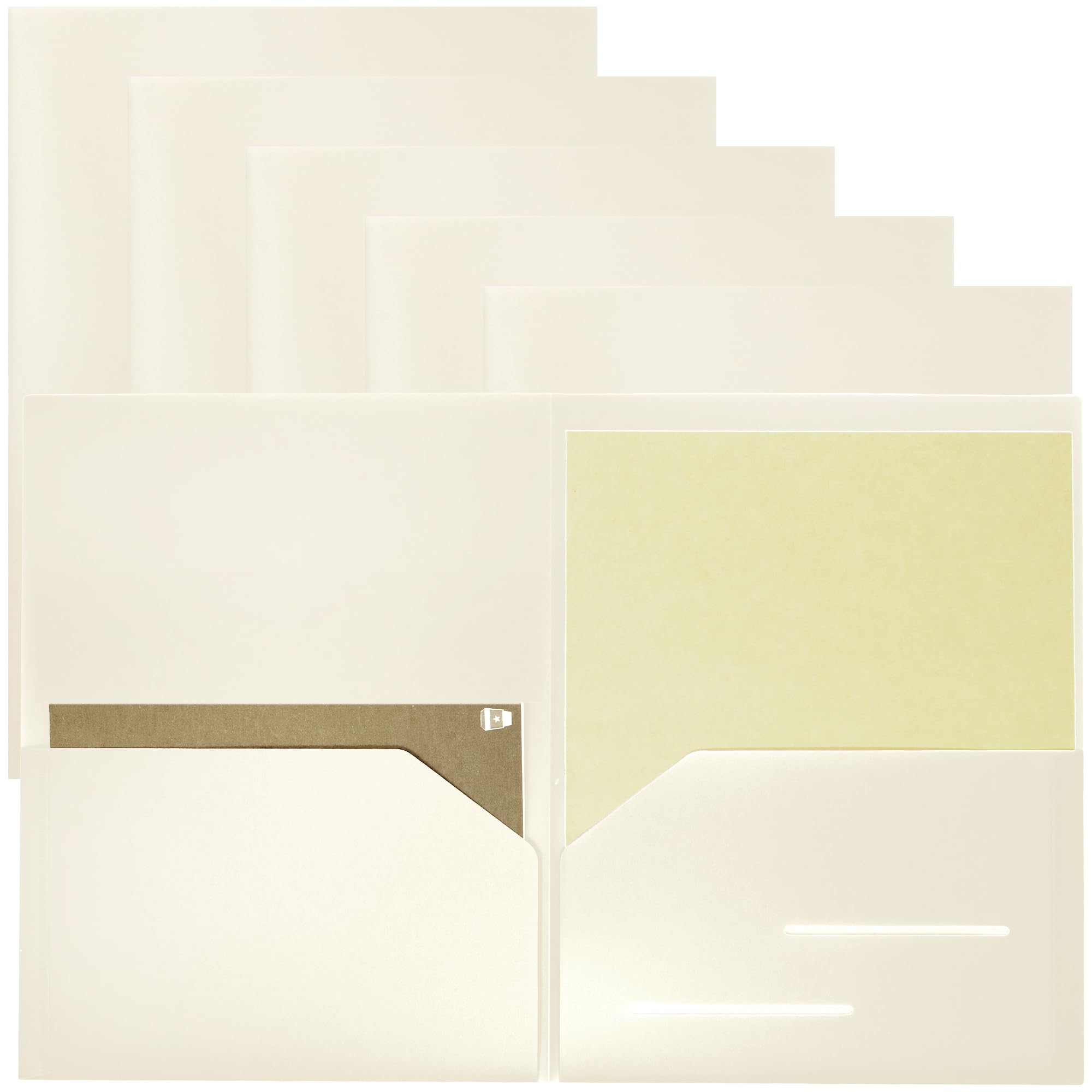 Youngever 6 Pack Heavy Duty Plastic Two Pocket Folders, Heavy Duty Plastic 2 Pocket Folder (Cream)