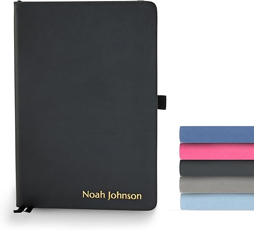 Promot Cuaderno rayado Texto personalizado en relieve con lámina metálica dorada A5 negro 192 páginas rayadas 8.2 x 5.5 pulgadas, 3.53 ozm, bucle