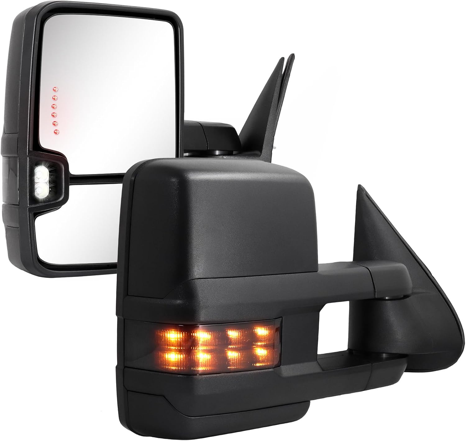 Sanooer Towing Mirrors for 2003-2007 Chevy Silverado Suburban Avalanche Tahoe GMC Sierra Yukon Cadillac Escalade with Power Glass Turn Signal Light Backup Lamp Heated Extendable Pair Set Unpainted