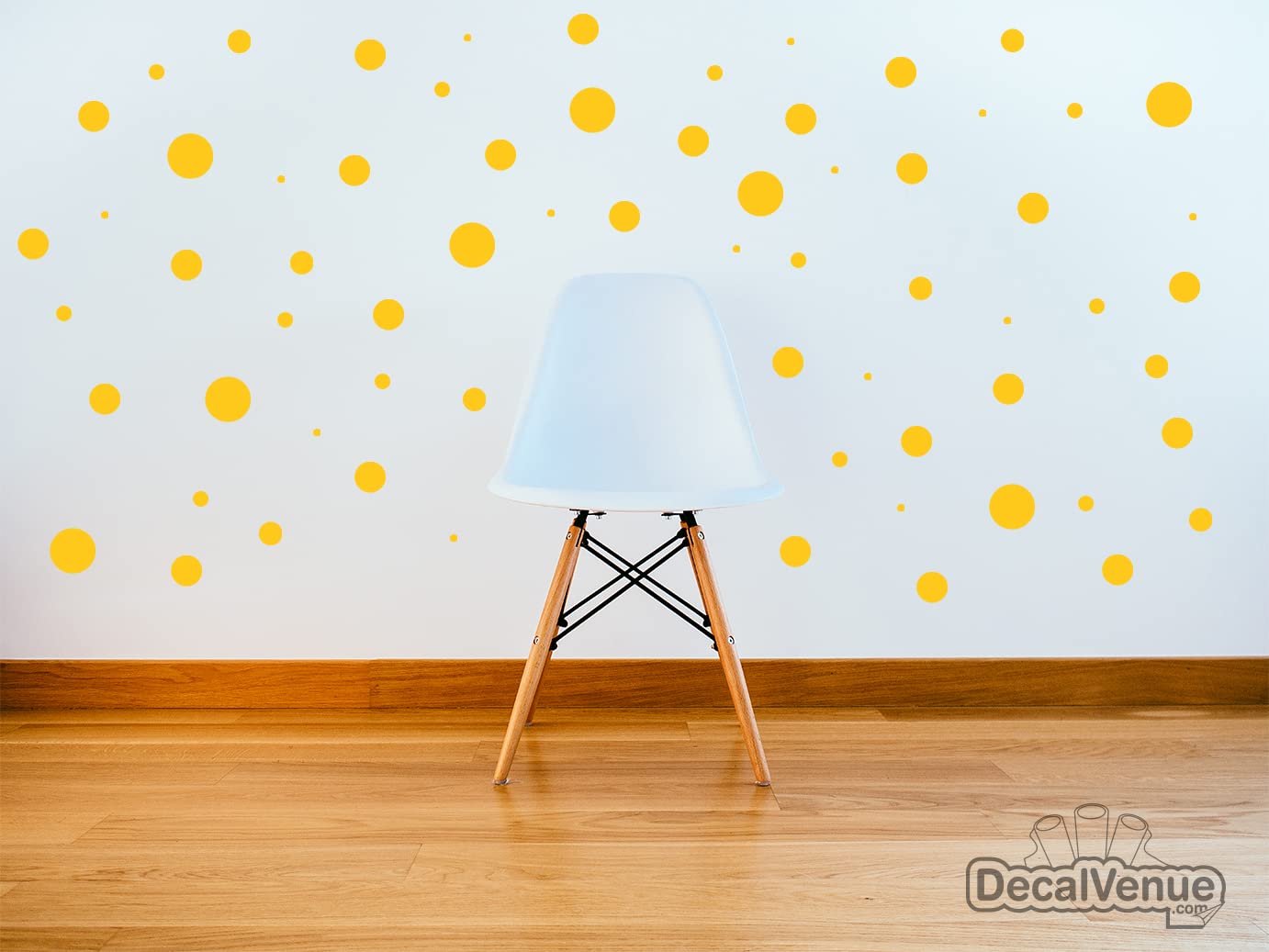 Set of 100 (Yellow) Vinyl Wall Decals - Assorted Polka Dots Stickers - Removable Adhesive Safe on Smooth or Textured Walls - Round Circles - for Nursery, Kids Room, Bathroom Decor