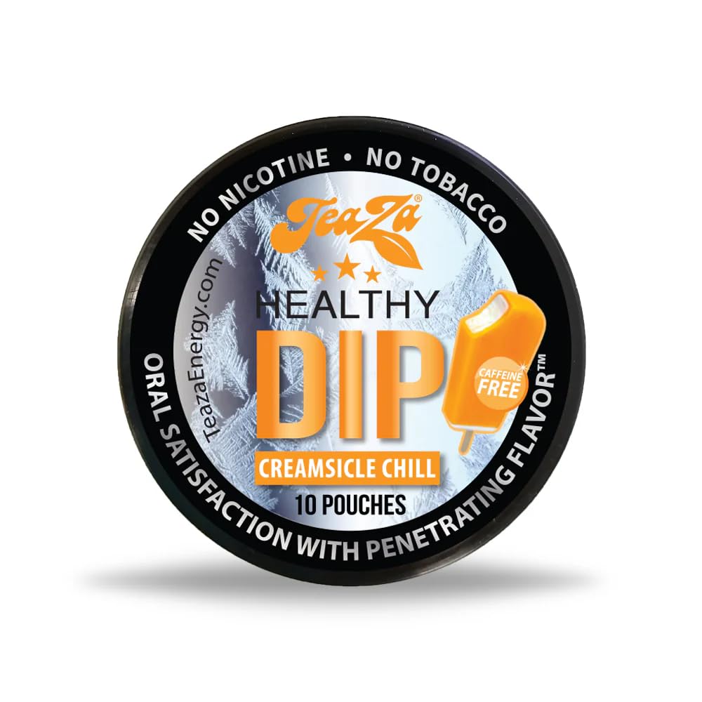 Teaza Energy Pouches, Tobacco Free Nicotine Free Dip Smokeless Alternative Snuff & Energy Dip Chewing Tobacco Alternative Healthy Dipping Premium Flavored - Creamsicle Chill (1 Puck)