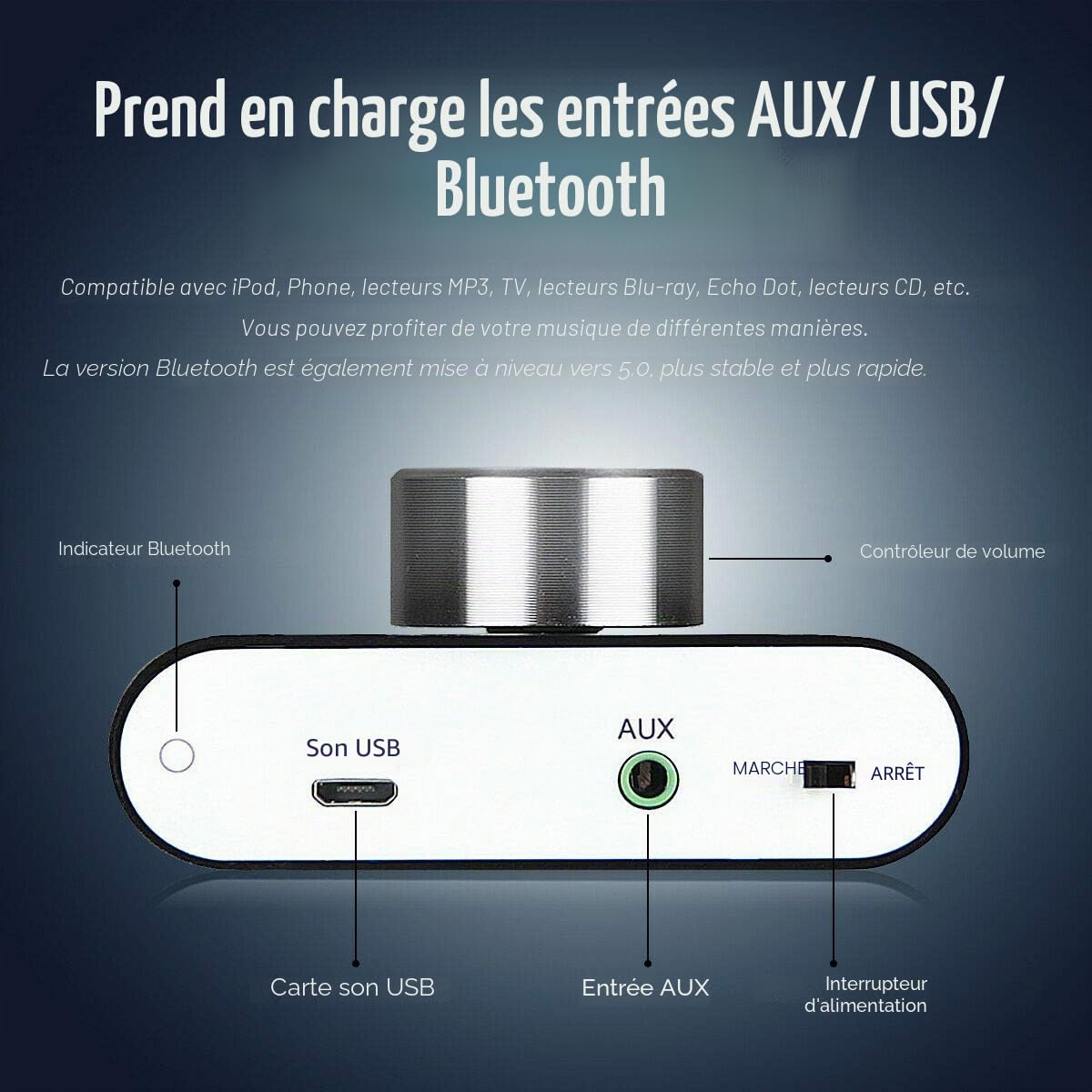Nobsound Mini Amplificateur de puissance Bluetooth, Stereo Hi-Fi Digital Amp 2.0 Channel 50W × 2 avec entrée AUX/USB/Bluetooth, Récepteur audio sans fil; Carte son avec carte d'alimentation (noir)