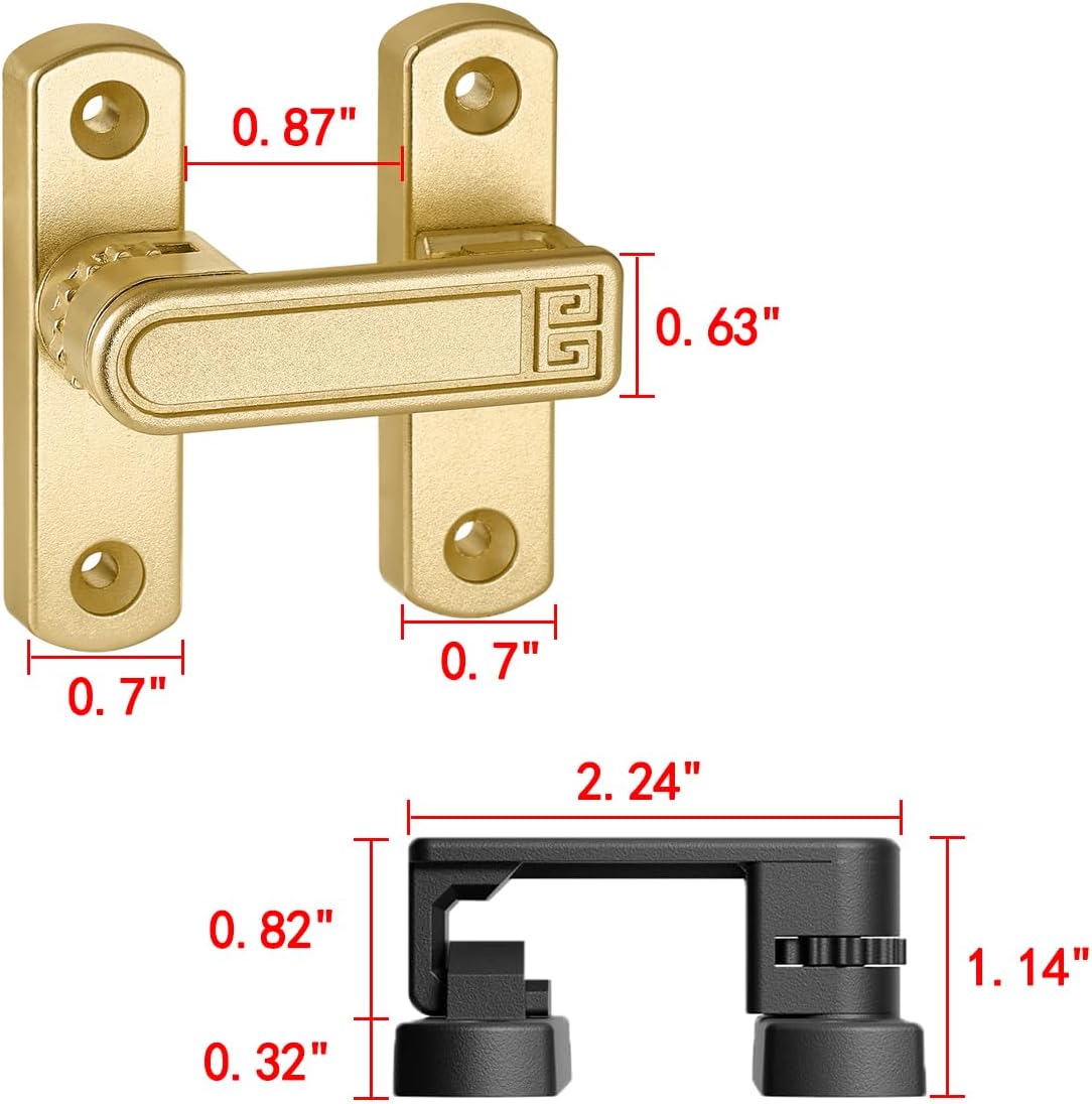 INIRET Barn Door Latches,Adjustable 90/180 Degree Gate Lock,Zinc Alloy Right Angle Door Lock Latch,Flip Gate Latches Hardware,Door Security Sliding Door Latch Lock for Cabinets,Bathroom. (1, Gold)