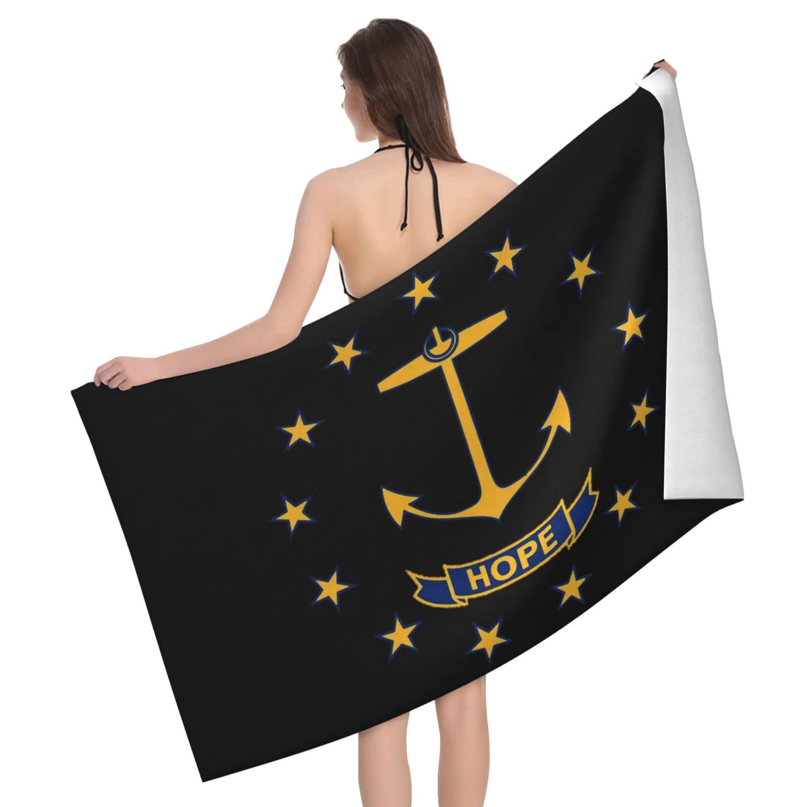 Lawenp Rhode Island State Emblem Flag Beach Towel, Lightweight Sand Free Quick Dry Microfiber Absorbent Bath Towel for Kids, Adults, Swimming, Bath, Yoga, Pool, Travel, Camping 32"X52"