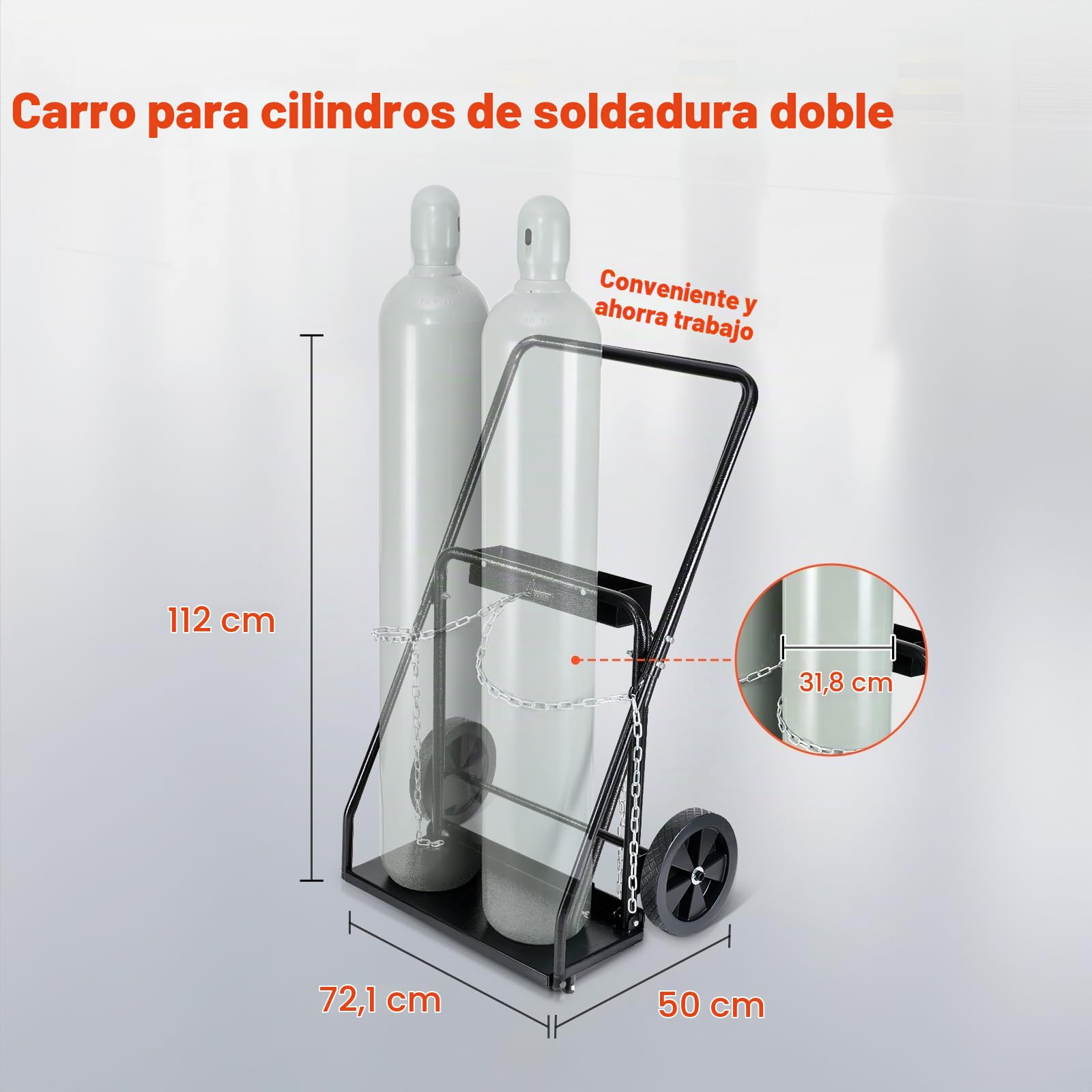 VEVOR Carro para Dos Cilindros de Soldadura, Carro para Tanque de Oxígeno y Acetileno, Ruedas Sólidas de 254 mm y Cadenas de Seguridad para Almacenamiento de Tanques, 500 x 720 x 1120 mm, Negro