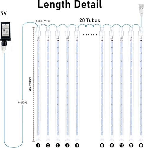 Miniatura 2 de Aluan Luces de lluvia de meteoritos de Navidad para exteriores, 20 tubos de 16 pulgadas, 720 luces LED enchufables, impermeables, luces de lluvia