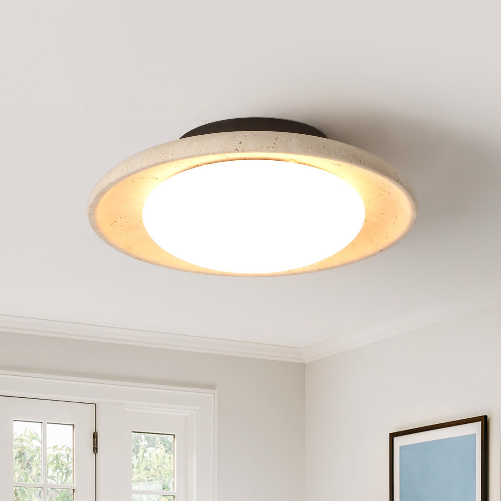 Plafoniera LED Giapponese Lampadario Wabi-Sabi Lampada Travertino Giallo Lampadari Rotonda Plafoniere luce Calda per Camere da Letto Sale da Pranzo Cucina Corridoi E Ingressi 25cm 9W