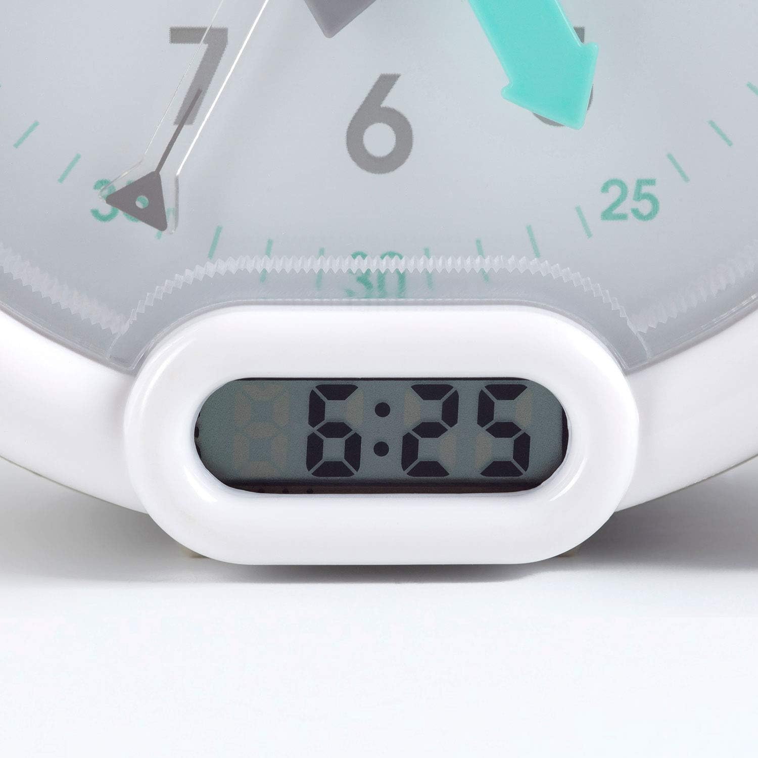 Close-up of the digital time display on the Pabobo Kid Sleep Alarm Clock.