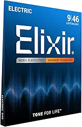 Cordas para guitarra elétrica Elixir, aço niquelado com revestimento NANOWEB, Custom Light (.09 - .046)