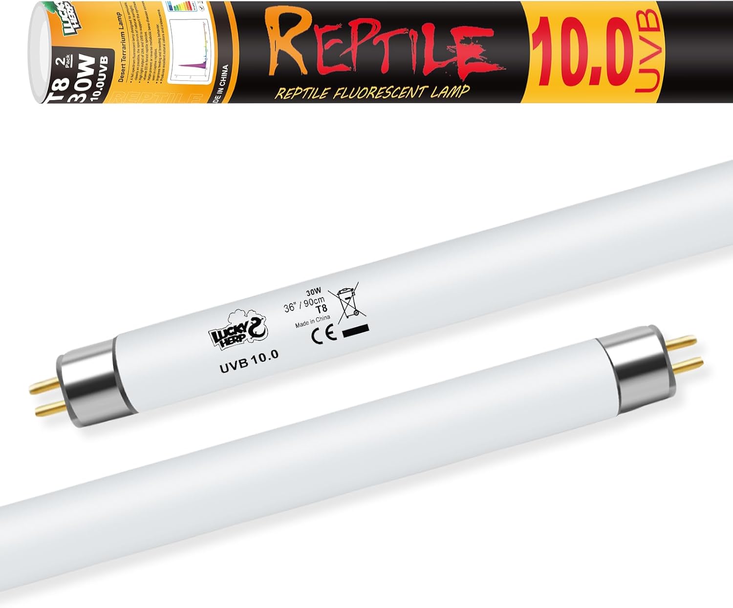 LUCKY HERP T8 30W UVB 10.0 Reptile Light, UVA UVB Reptile Light Bulb 2 Pack, Fluorescent Lamp for Reptiles Amphibians Lizards Chameleons T8 30W 10.0(2 pack)