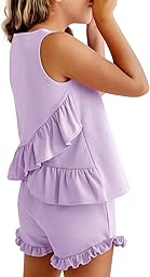Haloumoning Niñas Conjuntos de ropa de verano con volantes, camisetas sin mangas con pantalones cortos, monocolor, ropa linda, conjuntos de ropa informal, de dos piezas