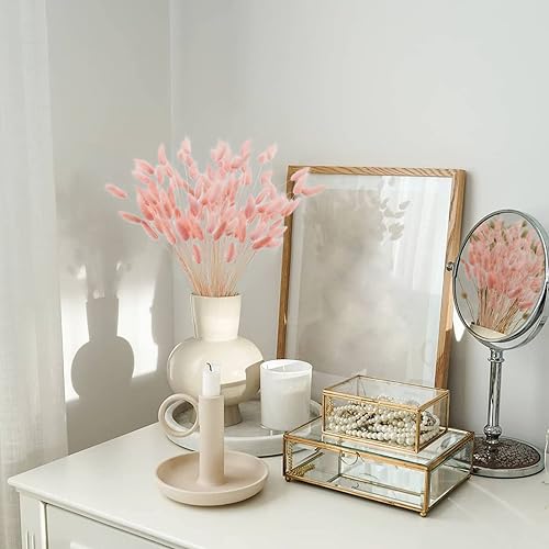 Miniatura 7 de Colas de conejo naturales de 17 pulgadas, 50 unidades de lagurus ovato seco, decoración de hierba de pampa rosa seca para arreglos florales de