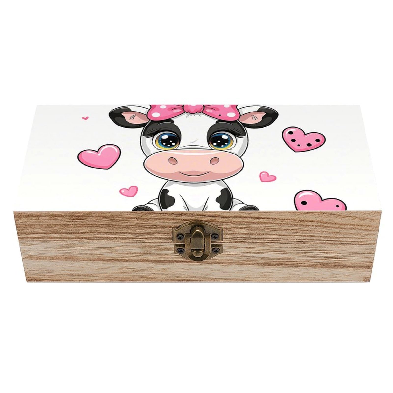 asbwuo Cute Cows Wooden Keepsake Box Storage Boxes with Hinged Lid