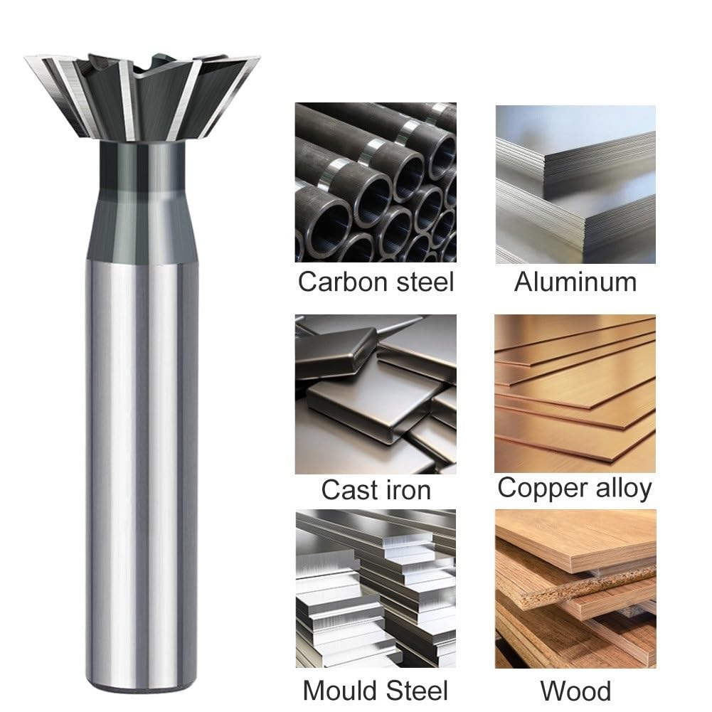 1pcs 45/55/60 Degrees HSS Double-Edged Dovetail Cutter End Mill 10-60mm Diameter Dovetail Milling Cutter Straight Shank CNC Bit for Copper Aluminum Cast Iron(1pc 14x45Degrees)