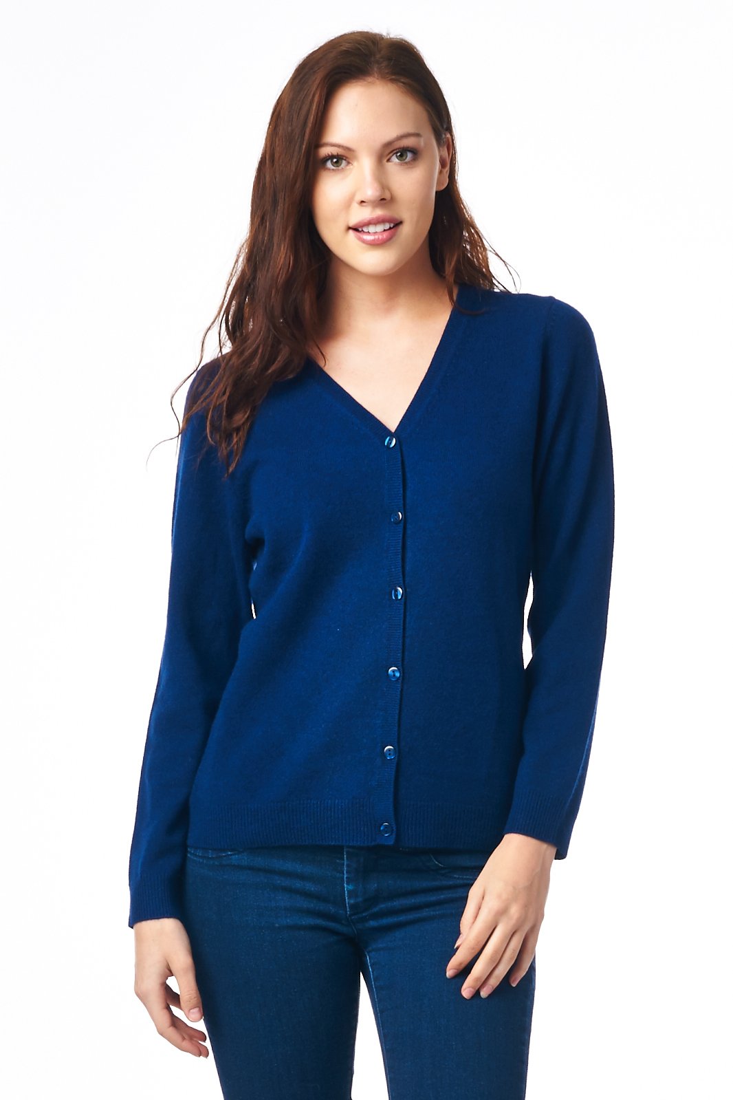 Mariyaab Women's 100% Cashmere Long Sleeve V-Neck Cardigan