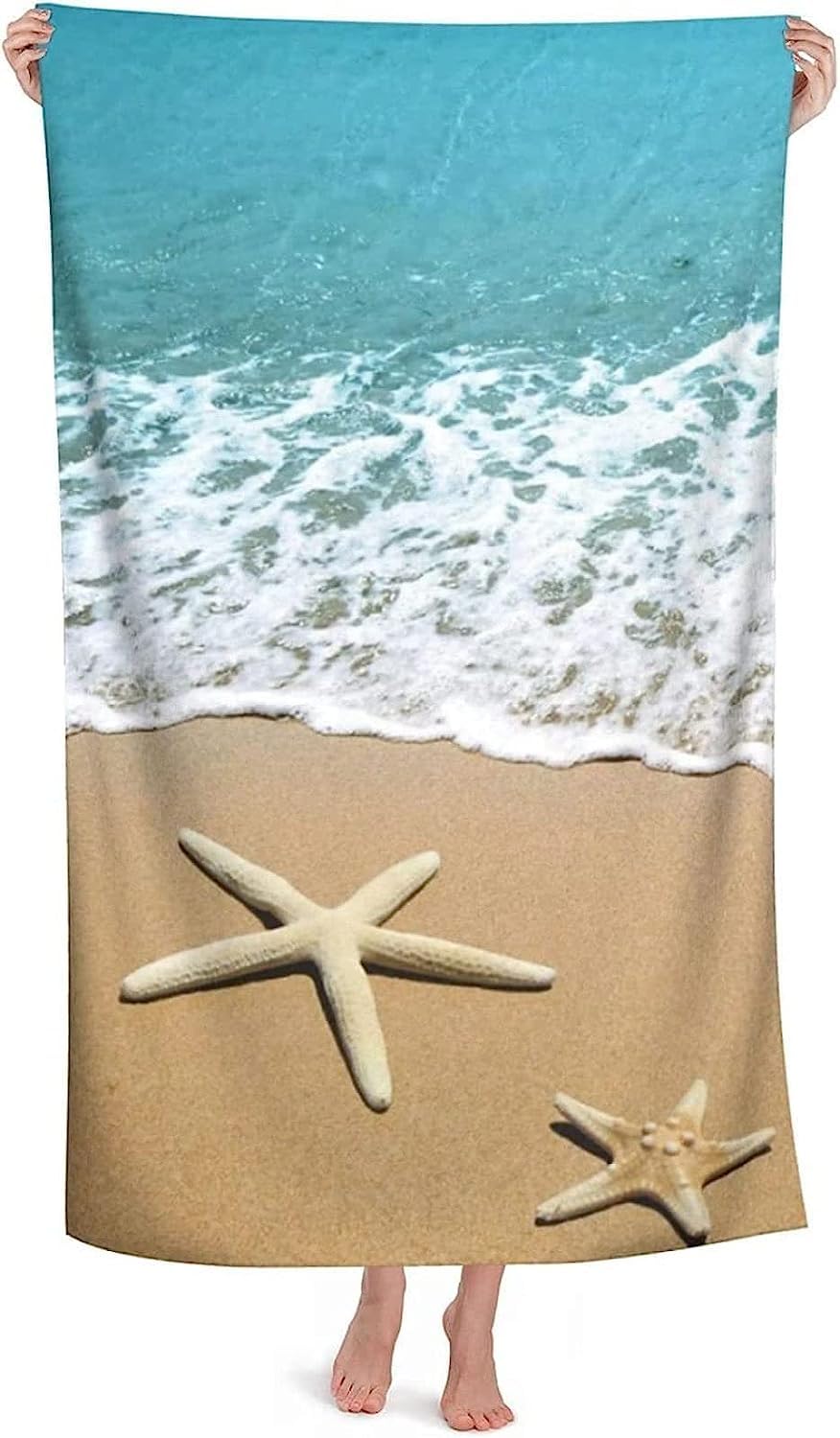 Telo Antisabbia Mare Coperta Da Spiaggia,Telo Mare Microfibra,Perfetto Per Lo Sport, Viaggi, Campeggio, Palestra, Piscina.Telo Mare Grande Paesaggio Di Stelle Marine Sulla Spiaggia 150 X 200-4X8H/C1H