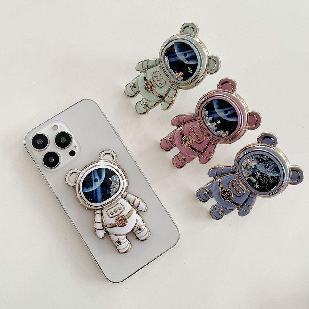 Weißer Astronauten Handy-Ständer – Verstellbar, Mit 3D-Stern-Pailletten, Für Smartphone & Tablet, Süße Schreibtischdekoration