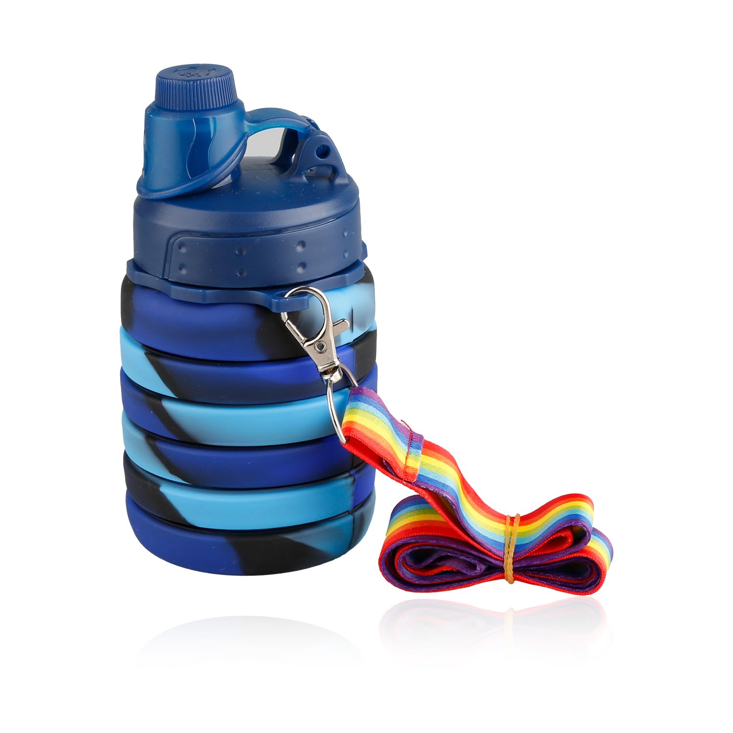 Hopzab Collapsible Water Bottle, 500ml Silicone Reusable Drink Container with Lanyard, Leak-Proof Travel Hydration for Outdoor Adventures and Everyday Use