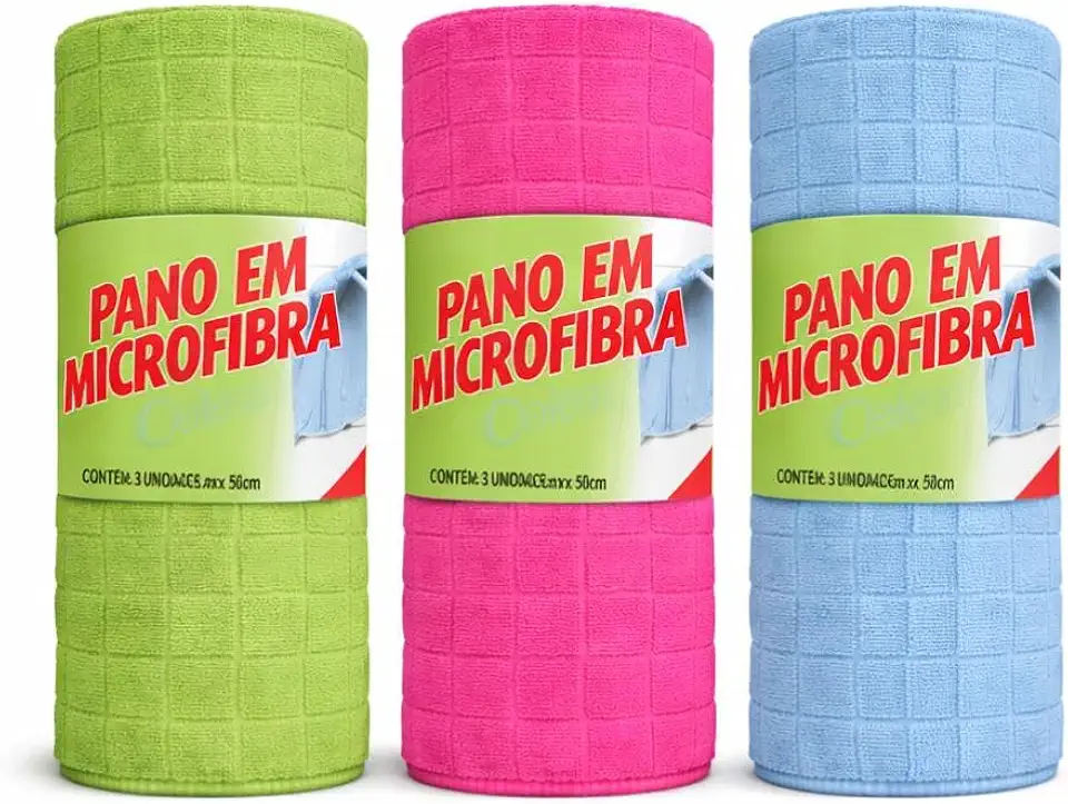 Kit 3 Panos de Chão Microfibra 48cm x 58cm - Cores Sortidas - Alta Absorção, Secagem Rápida e Durabilidade Premium