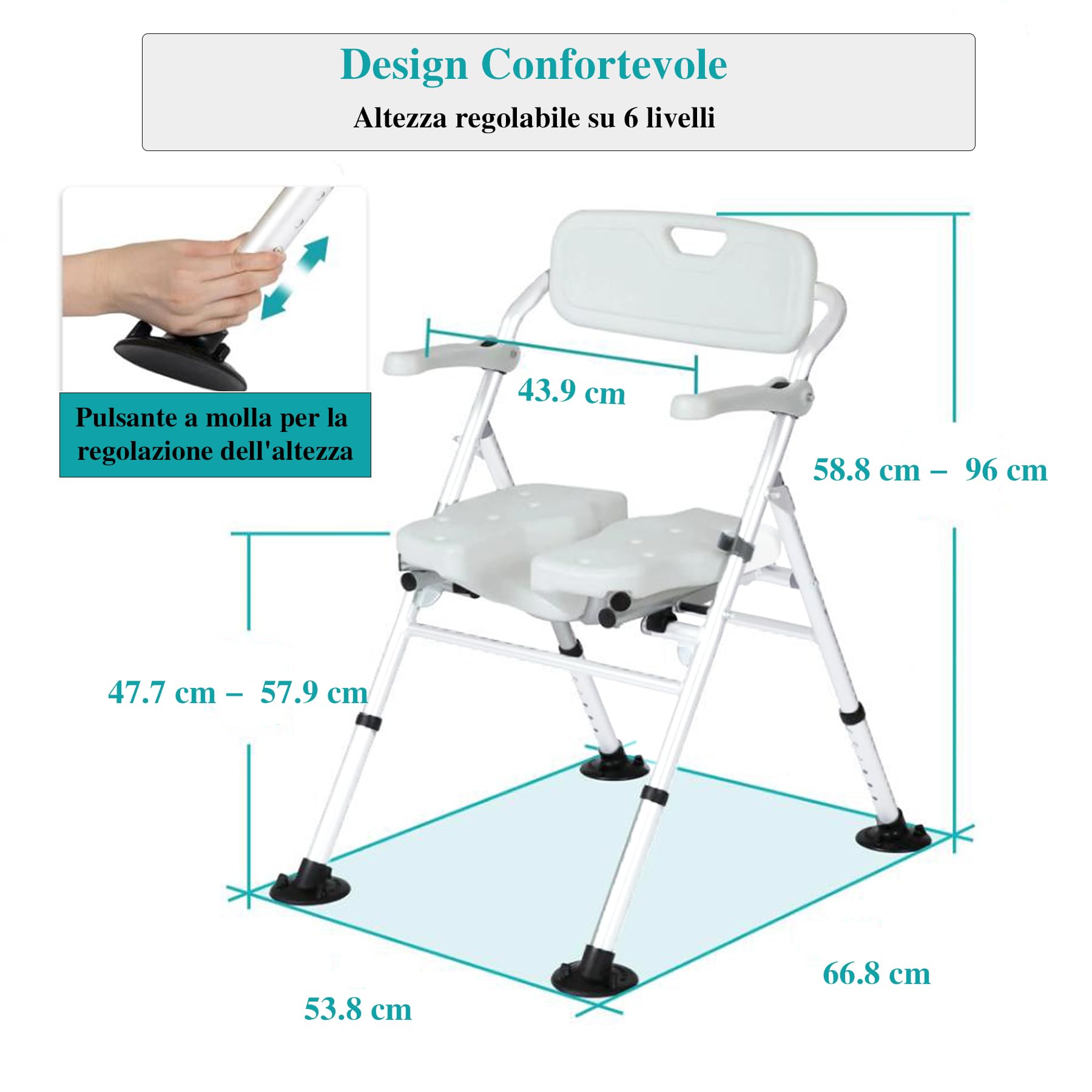 NJUN Sedia da Doccia Pieghevole per Anziani e Disabili, Sedia per Vasca da Bagno, Sedile Antiscivolo, Bianco, Alluminio