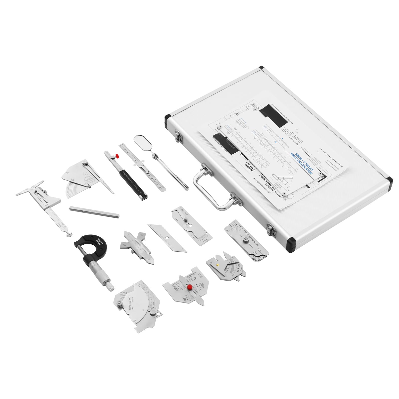 13pcs Welding Gauge Tool Inspection Kit,Gauge Inspection Ruler Combine Kit,Welding Measurement Brief Case Type Box Test Tool Set with Welding Inspection Mirror