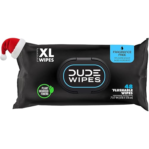DUDE Wipes - Flushable Wipes Stocking Stuffers - 1 Pack, 48 Count - Unscented - Vitamin-E & Aloe - Septic and Sewer Safe