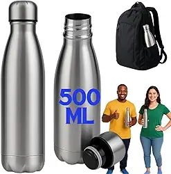 Garrafa Térmica 500ml Inox Parede Dupla Mantém Bebida Gelada 24h ou Quente 12h Portátil para Academia Escritório Viagem Tampa Vedada Leve e Resistente