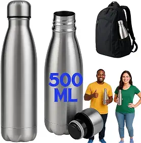 Garrafa Térmica 500ml Inox Parede Dupla Mantém Bebida Gelada 24h ou Quente 12h Portátil para Academia Escritório Viagem Tampa Vedada Leve e Resistente