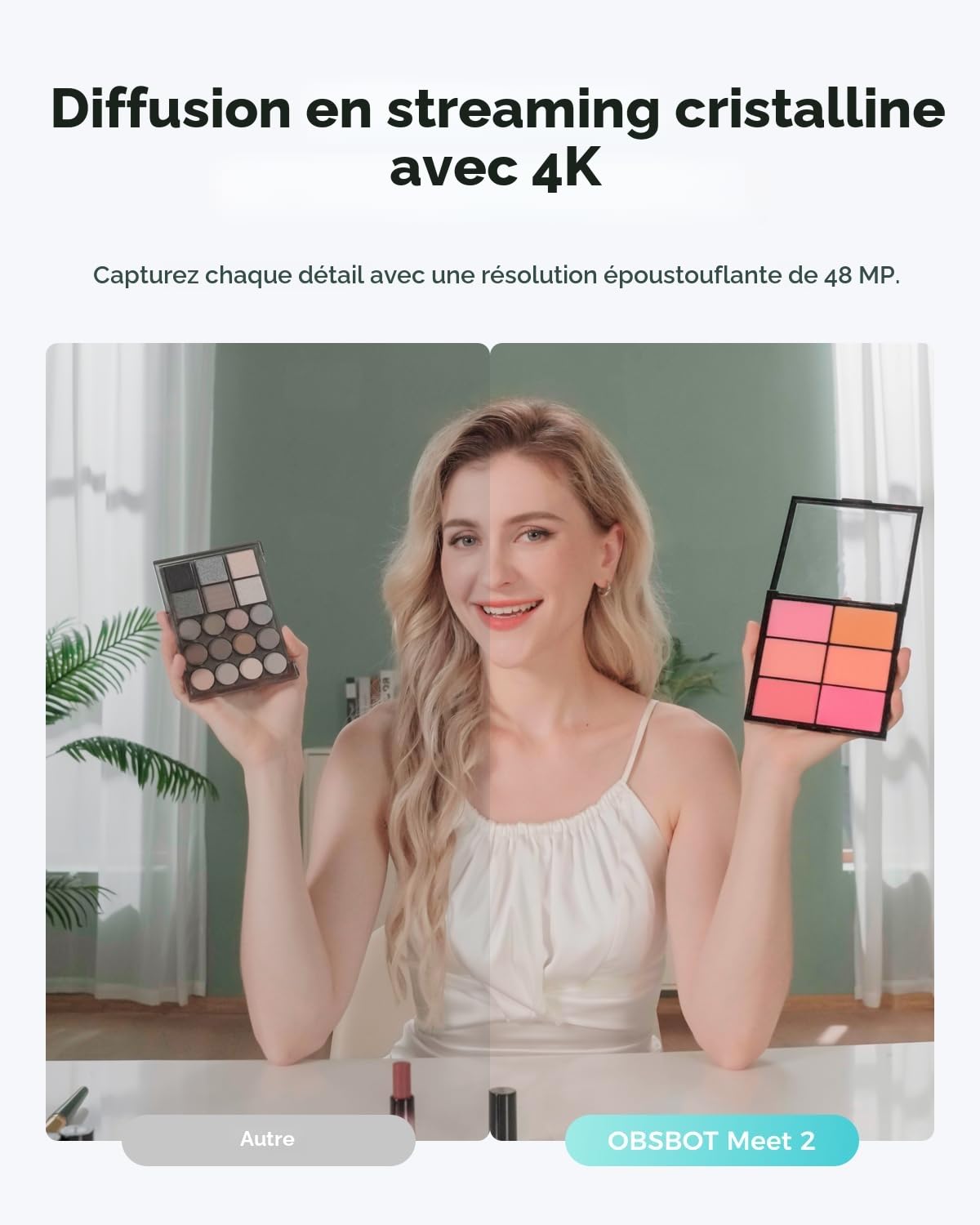 OBSBOT Meet 2 - Webcam 4K pour PC avec Capteur 1/2", Cadrage et Autofocus AI, Mode Beauté, Lightweight, HDR, Webcam avec Microphone,60 FPS, Caméra Web pour Le Streaming, Réunion, Jeux, etc.