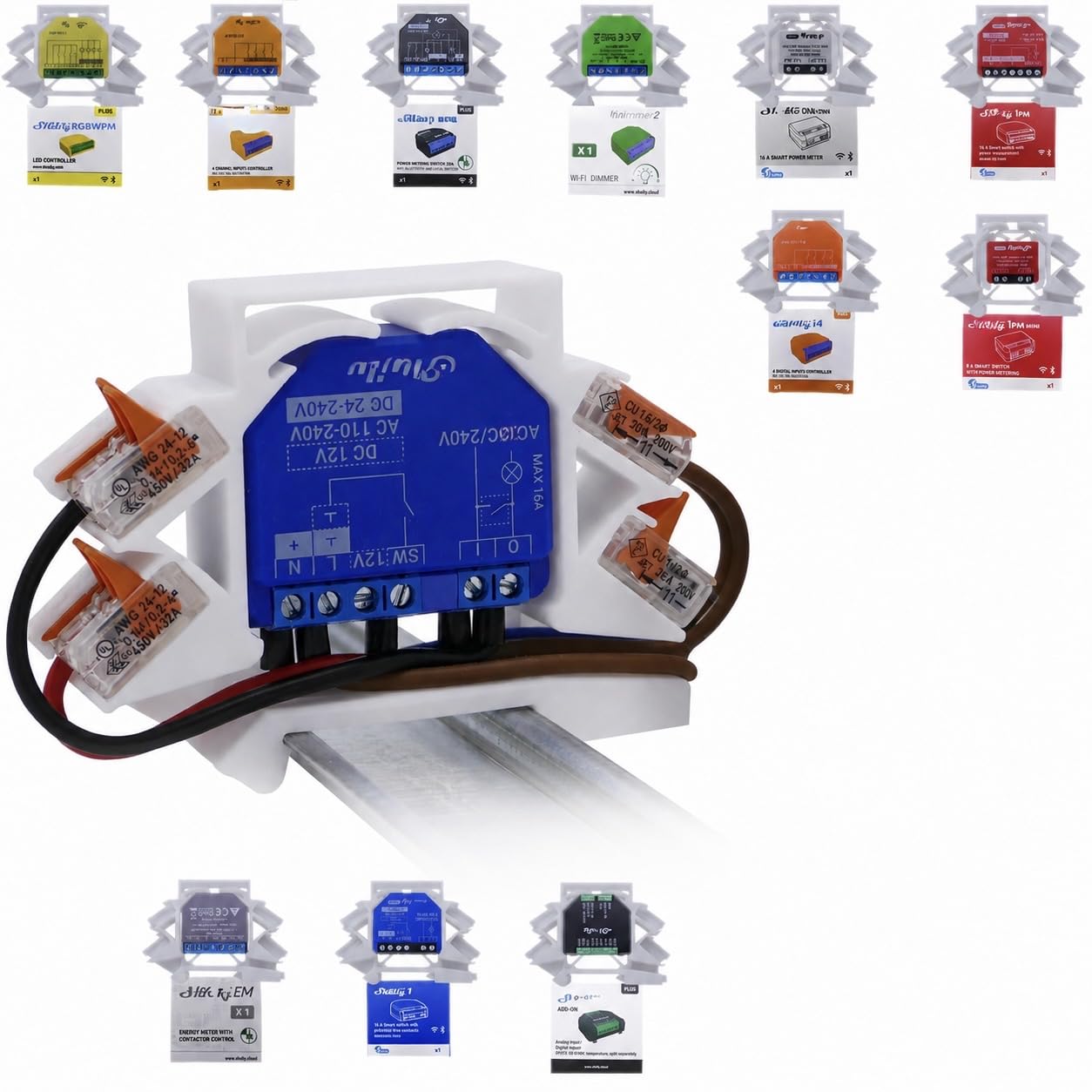 Printtastisch Shelly DIN Rail Holder for 29 Shelly Relays: Plus 1, 1 Mini Gen3, Plus 1PM, 1PM Mini Gen3, Plus 2PM, 2.5, RGBW 2, PM, EM, Plus i4, Plus i4 DC, Dimmer 2, DIN Rail Holder, Electrical.