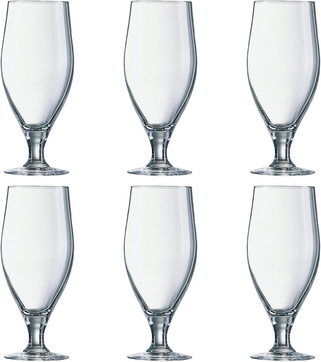 Arcoroc 1A01O Cervoise Stemmed 2/3rd Pint Glass, CE Marked, 380mL Capacity, Pack of 6